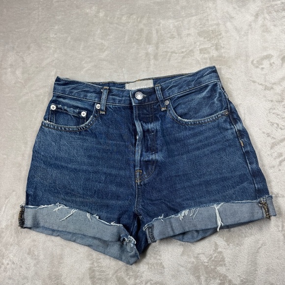 Everlane Pants - Everlane The Cheeky Jean Raw Hem Dark Blue Button Fly Jean Shorts Size 25